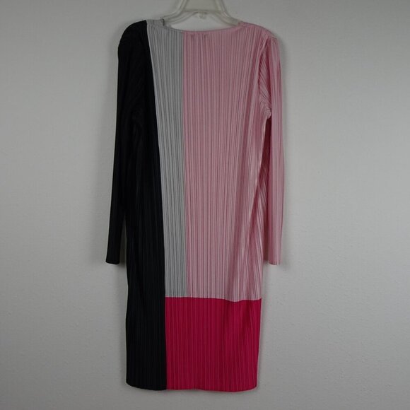 Ming Wang Colorblock Dress Women's Size M Pink Pleated Crinkle Crepe de Chine - Picture 7 of 14